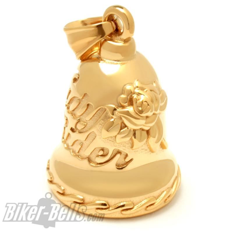 Lady Rider Biker-Bell aus vergoldetem Edelstahl Geschenk für Motorradfahrerinnen